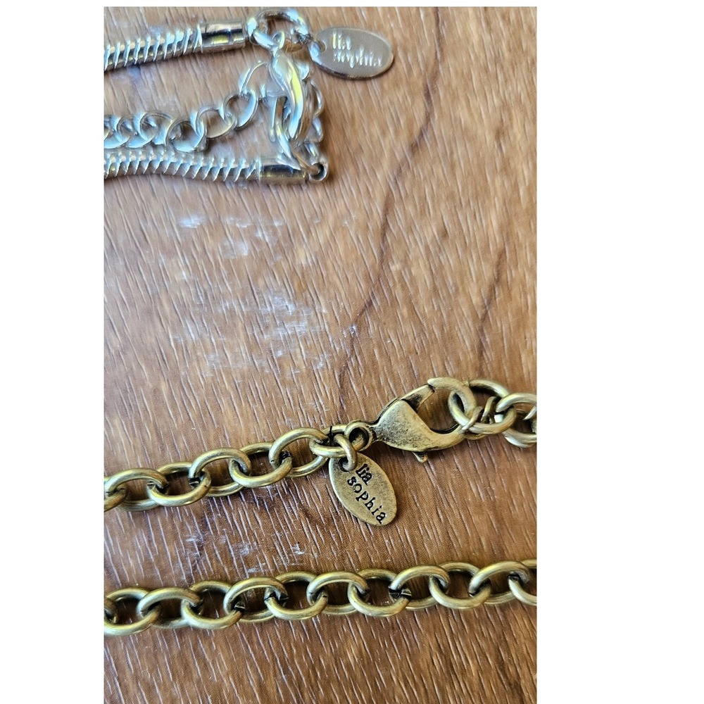 Lia Sophia Necklace Lot (2) Gold Silver Round Pendant Fashion Jewelry - Picture 2 of 6